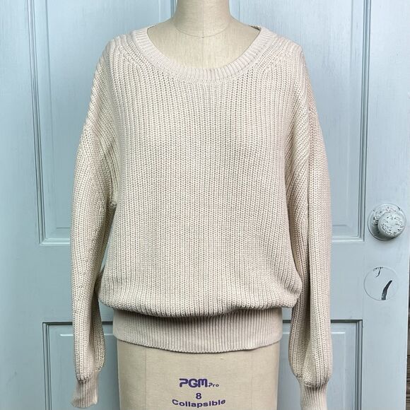 Gap Crewneck Sweater Shaker-Stitch Cotton Drop Shoulders Chino Beige Sz L NEW - Picture 2 of 11